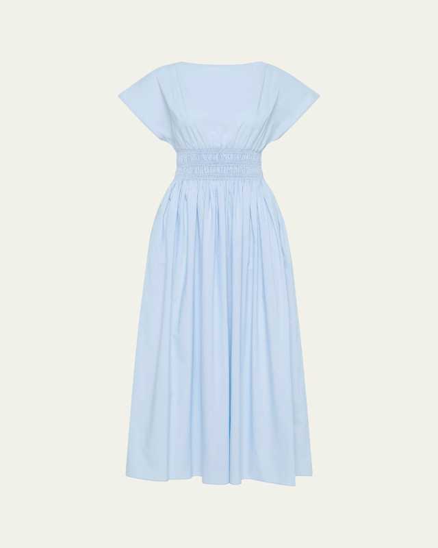 Shirred-Waist Midi Dress